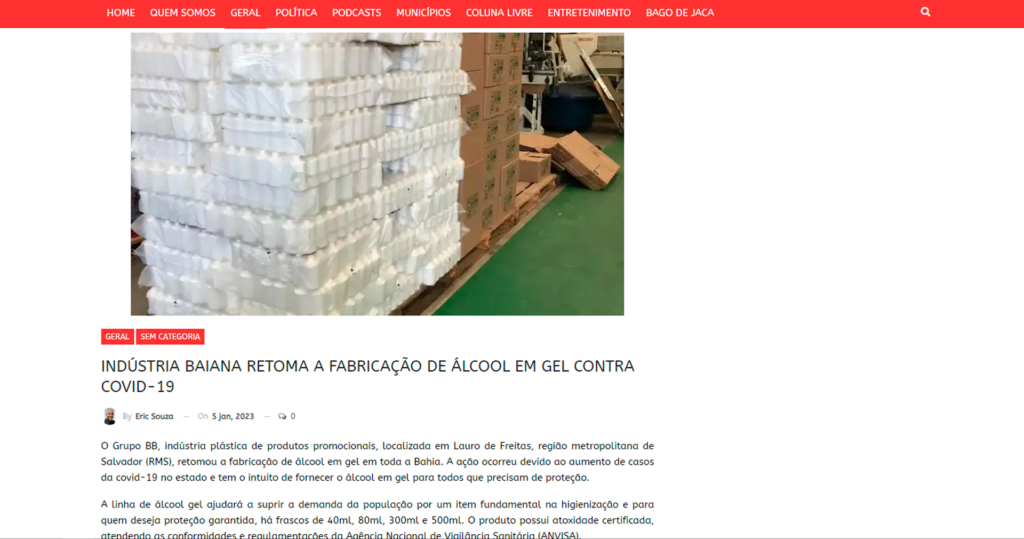 Indústria baiana retoma a fabricação de álcool em gel contra COVID-19